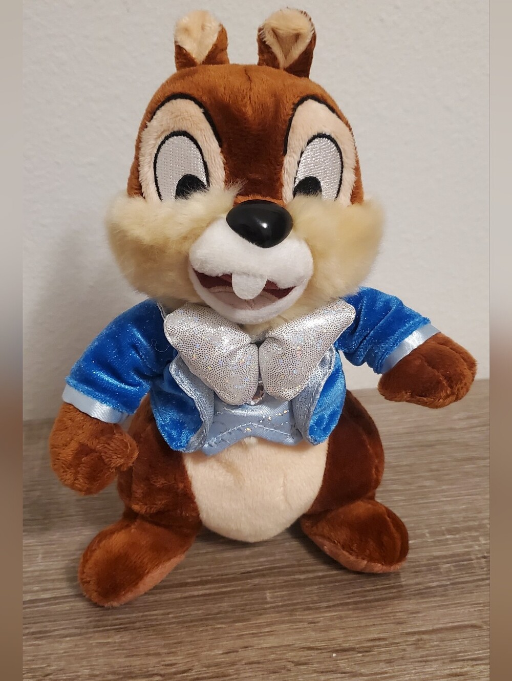 Vintage 2006 Disney Parks Chip Plush in Blue Velvet Jacket with Silver Bow